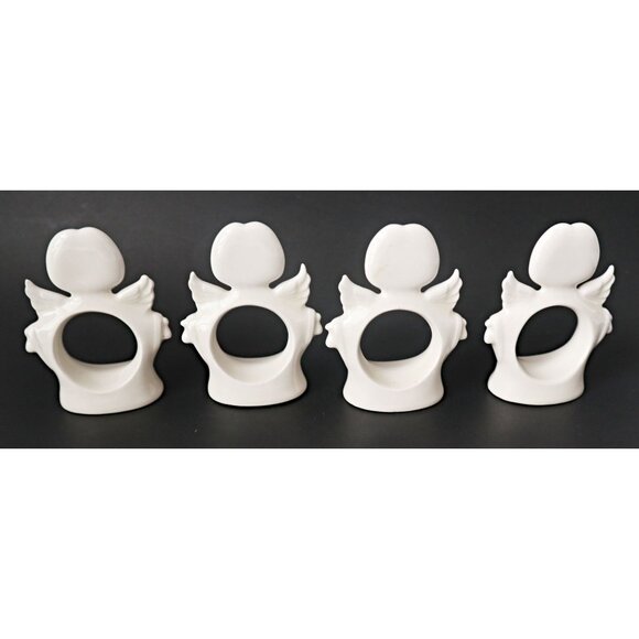 Set of 4 White Glazed Ceramic Christmas Angel Napkin Rings - Picture 4 of 5